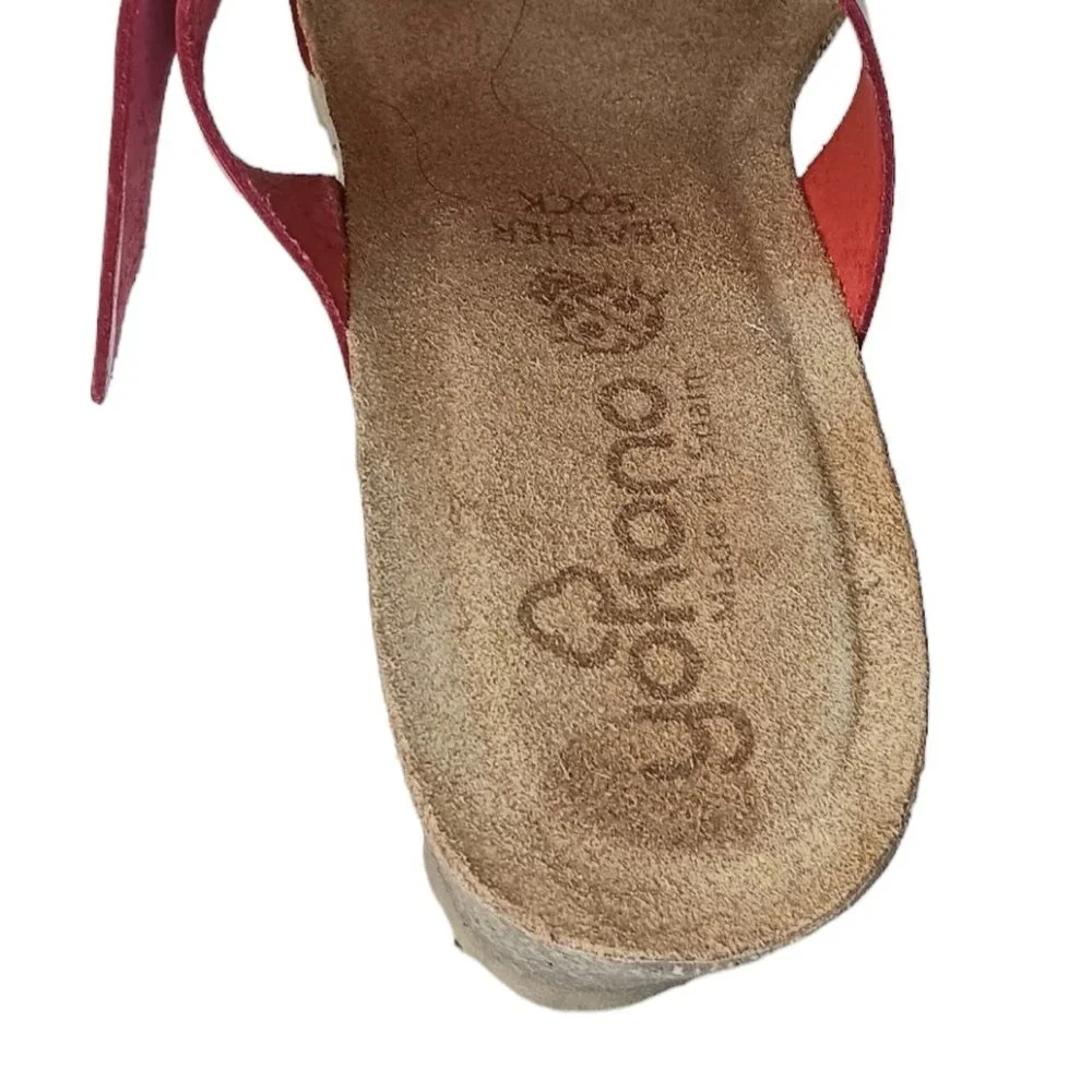Yokono Red Leather Double Strap Wedge Shoes Women's SZ 9